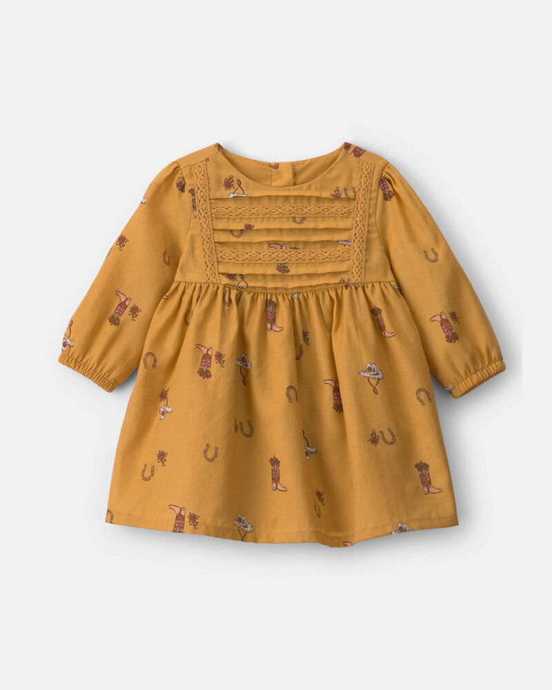 B&eacute;b&eacute; fille - Robe manches longues en serg&eacute; &agrave; motif fer &agrave; cheval &ndash; Kaki, image 1 sur 4 diapositives