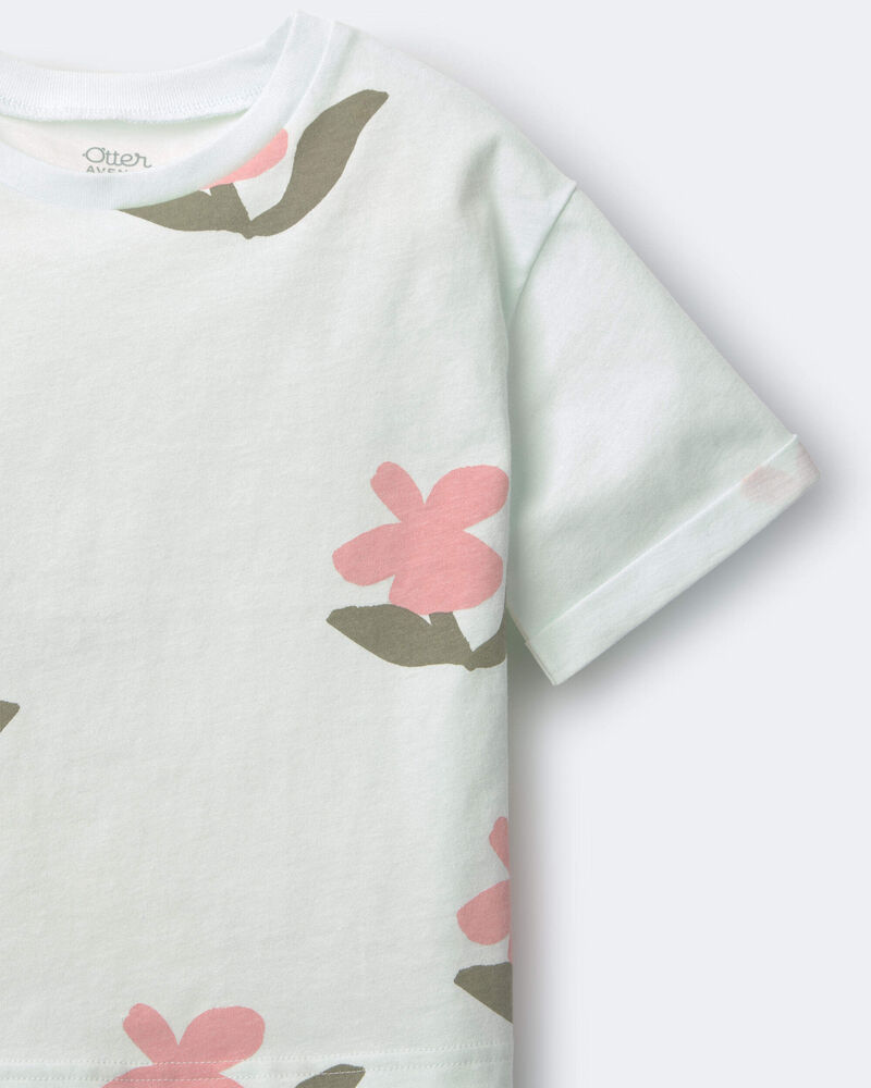 Toddler Girl Rolled Cuff Tee in Floral Print - Light Green, image 4 of 6 slides