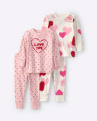 Baby Girl Love You' Valentine's Day Cotton Snug Fit 4-Piece Pyjama Set - Pink, image 1 of 4 slides