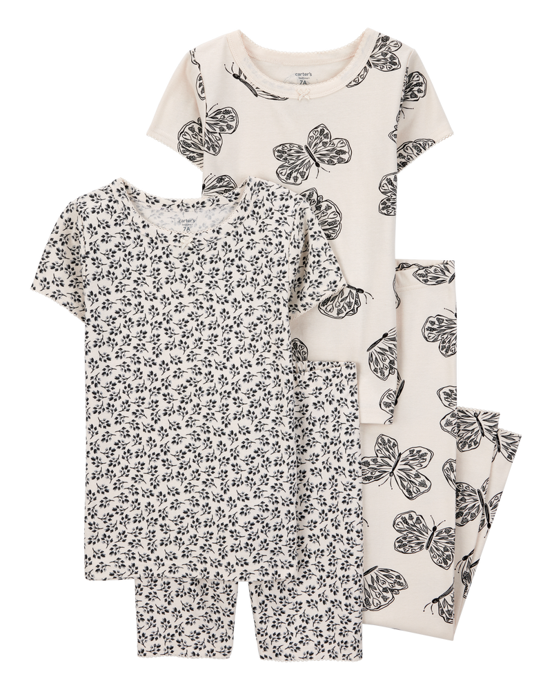 Enfant Pyjama 4 pièces en coton ajusté à papillons , image 1 sur 4 diapositives