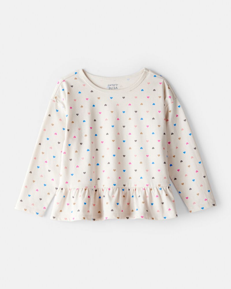 Toddler Girl Heart Print Long-Sleeve Top - Cream, image 1 of 3 slides