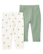 Baby Girl 2-Pack PurelySoft Pull-On Pants - Green/White, image 1 of 4 slides