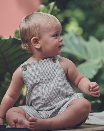 Baby Organic Cotton Seersucker Gauze Shortalls, 