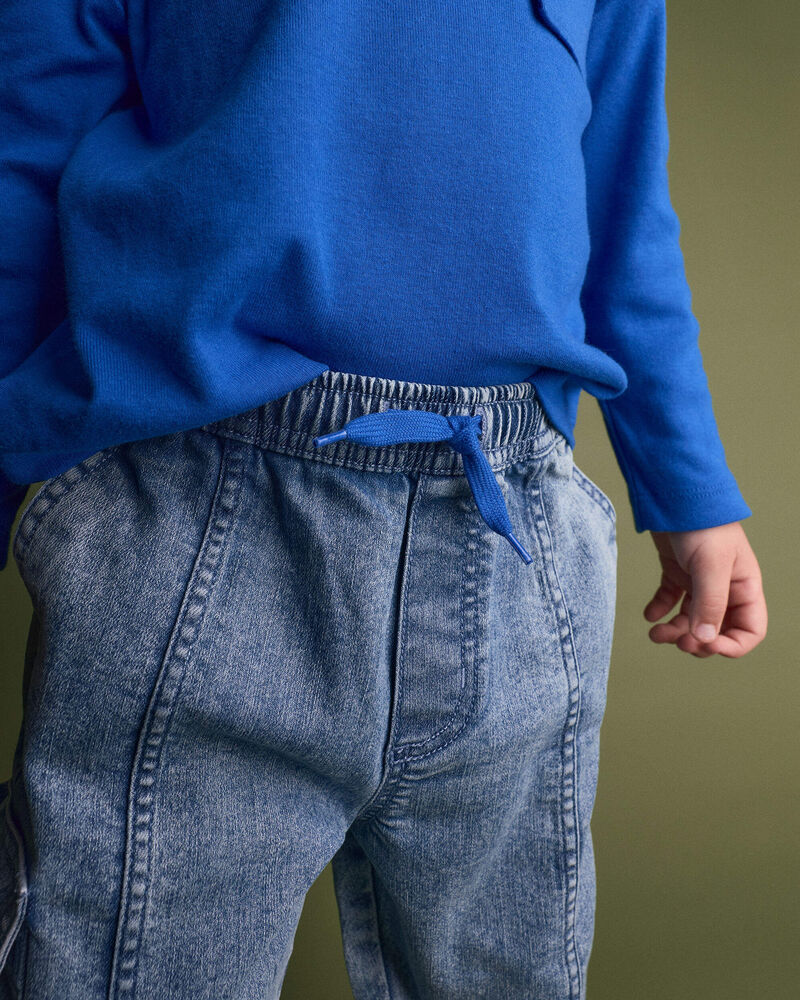 Toddler Denim Cargo Joggers in Avenue Wash - Blue, image 3 of 7 slides