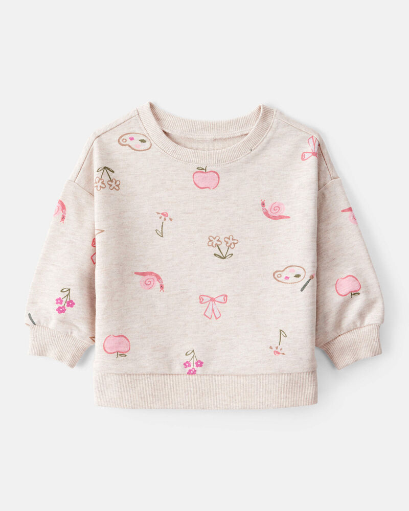 Baby Girl French Terry Long-Sleeve Pullover Sweatshirt - Ivory, image 1 of 3 slides