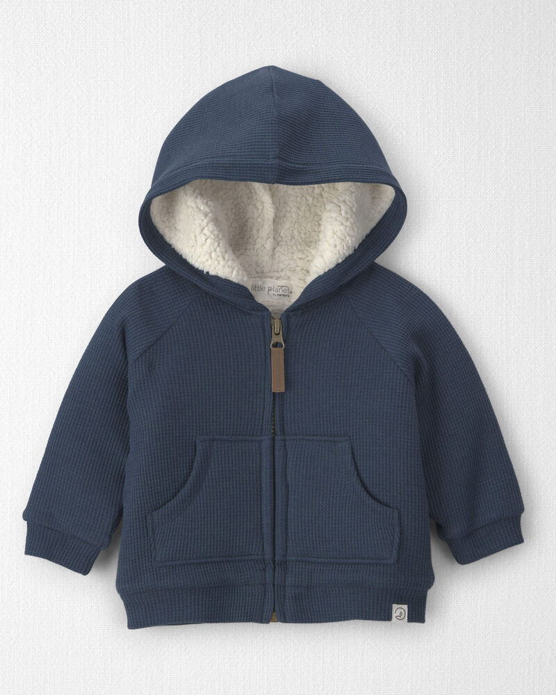 B&eacute;b&eacute; gar&ccedil;on - Blouson &agrave; capuchon en molleton teddy recycl&eacute; gaufr&eacute; fait avec du coton biologique, image 1 sur 4 diapositives