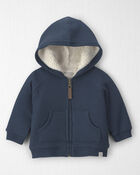 B&eacute;b&eacute; gar&ccedil;on - Blouson &agrave; capuchon en molleton teddy recycl&eacute; gaufr&eacute; fait avec du coton biologique, image 1 sur 4 diapositives