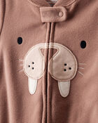 Baby Boy Walrus Loose Fit 2-Way Zip 1-Piece pyjamas - Brown, image 2 of 5 slides