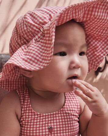Baby Girl Sunhat Made with Organic Cotton in Red Gingham, 