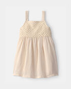 Toddler Girl Crochet Gauze Dress - Cream, image 1 of 4 slides