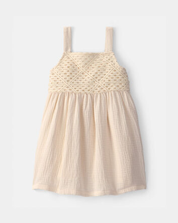 Toddler Girl Crochet Gauze Dress - Cream, 