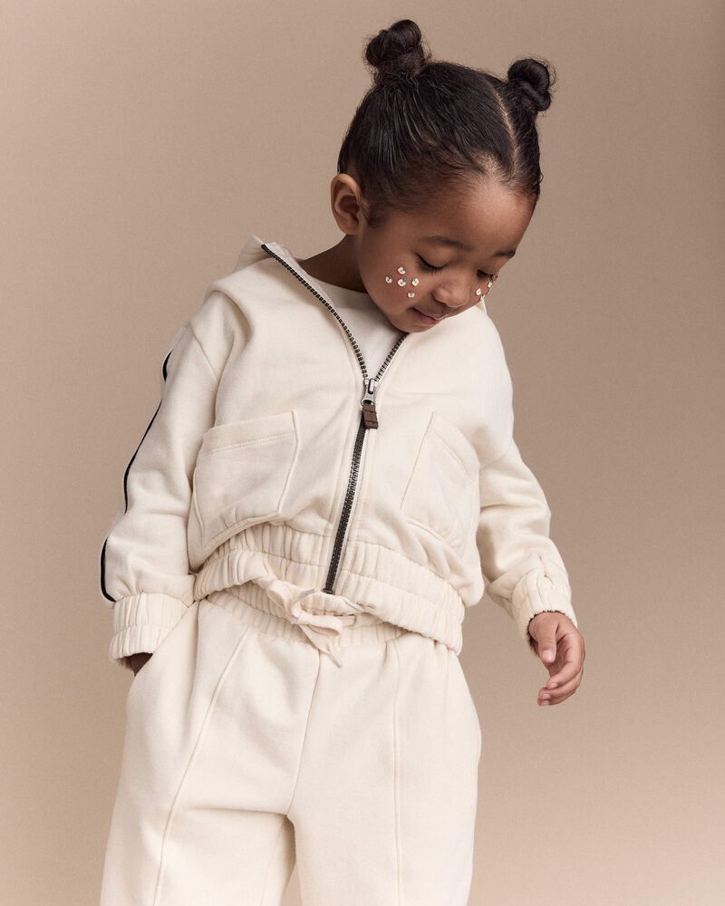 Toddler Girl Zip-Up Hoodie - Cream, image 1 of 7 slides
