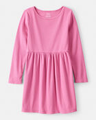 Girls Long Sleeve Cotton Dress - Pink, image 1 of 4 slides