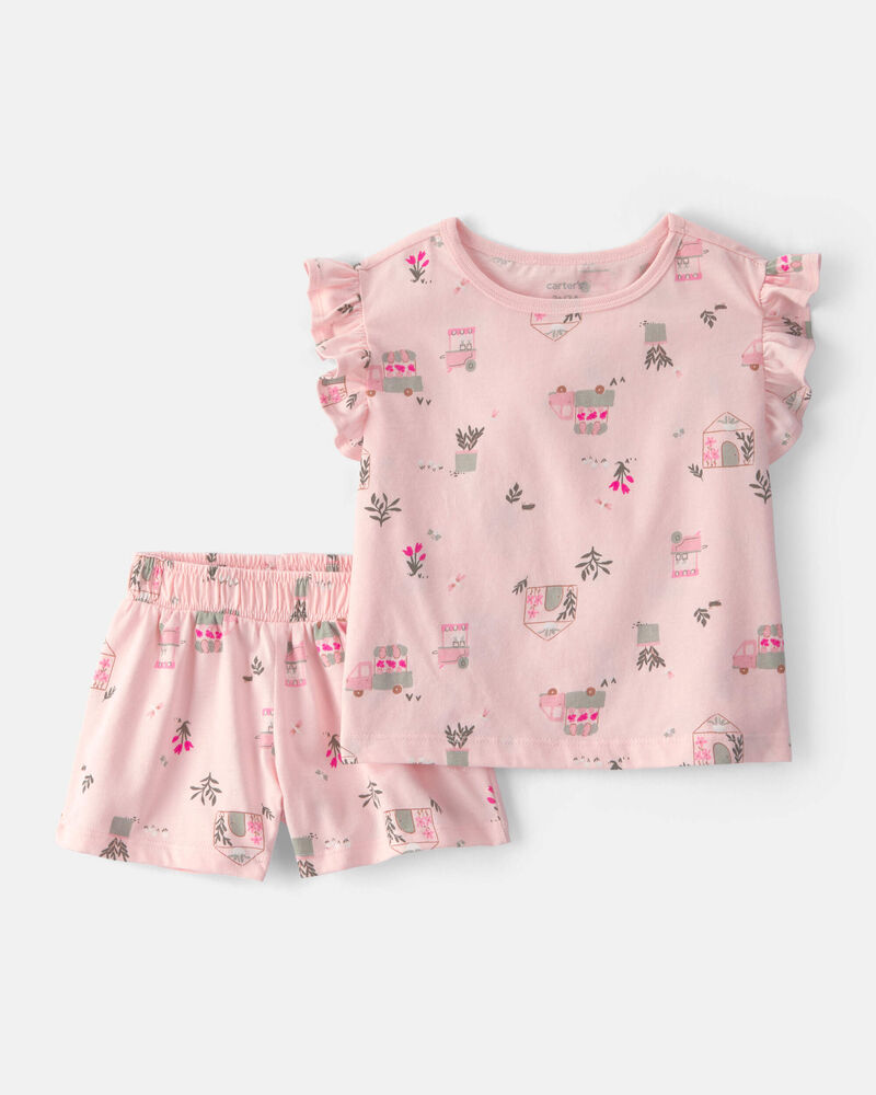 Toddler Girl 2-Piece Flower Truck Top & Short Set - Pink, image 1 of 3 slides