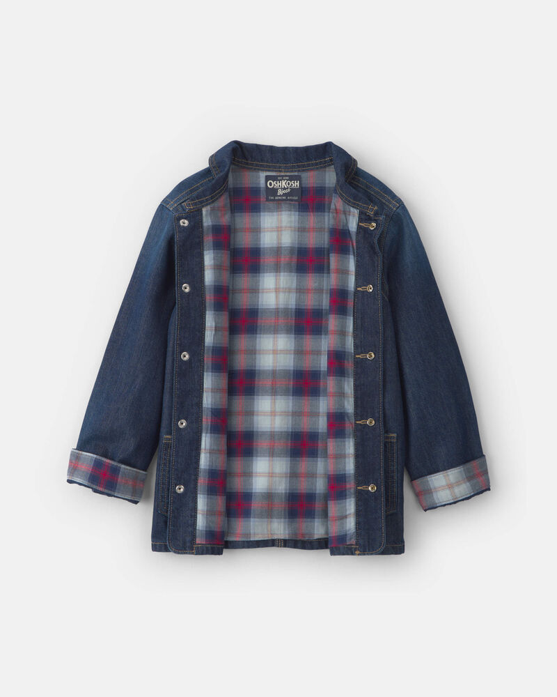 Boys Plaid Denim Jacket - Dark Wash, image 3 of 5 slides