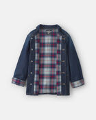 Boys Plaid Denim Jacket - Dark Wash, image 3 of 5 slides