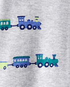 B&eacute;b&eacute; gar&ccedil;on - Grenouill&egrave;re ajust&eacute;e &agrave; manches longues en coton &agrave; imprim&eacute; de trains - Gris, image 3 sur 3 diapositives