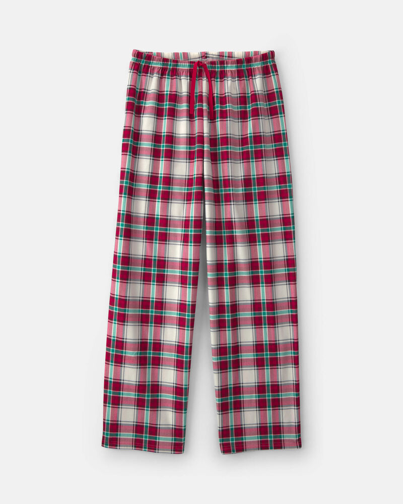 Adult Christmas Plaid Fleece Loose Fit Pyjama Bottoms - Red/Green, image 1 of 4 slides