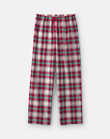 Adult Christmas Plaid Fleece Loose Fit Pyjama Bottoms - Red/Green, 