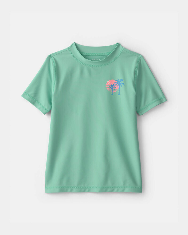 Boys Palm Tree Tropical Short-Sleeve Rashguard - Green, image 1 of 5 slides