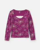 Filles - Haut manches longues &agrave; motif floral - Mauve, image 1 sur 3 diapositives