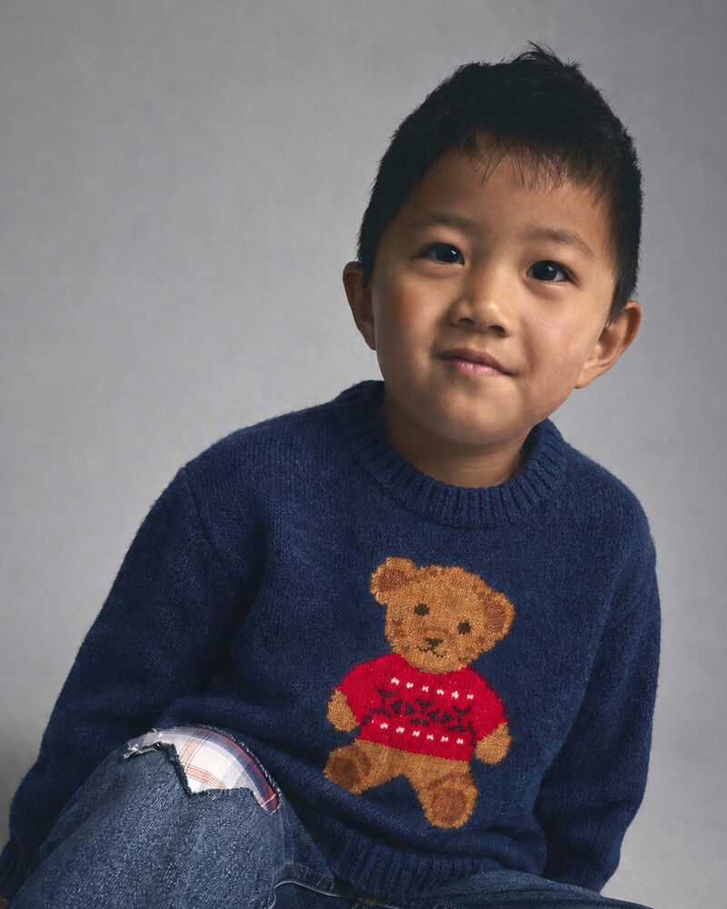 Toddler Bear Sweater - Navy Blue, image 2 of 4 slides