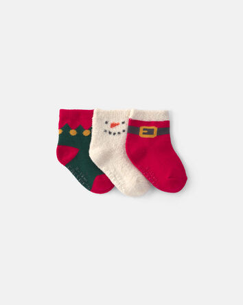 B&eacute;b&eacute; gar&ccedil;on - Emballage 3 paires de chaussons &agrave; motif p&egrave;re No&euml;l - Rouge/Blanc/Vert, 