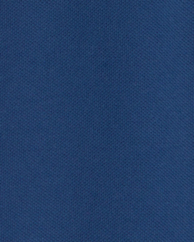 Baby Boy Pique Polo Short-Sleeve Romper - Navy Blue, image 2 of 3 slides
