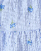 B&eacute;b&eacute; fille - Ensemble 2 pi&egrave;ces haut et jupe-short &agrave; fleurs - Bleu, image 4 sur 5 diapositives