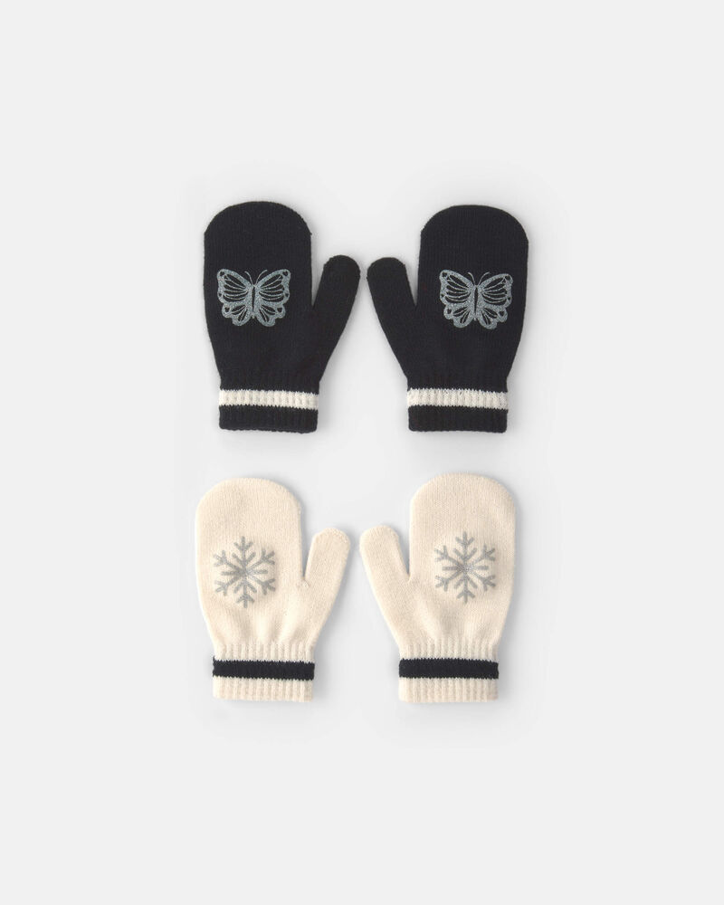 Tout-petit fille - Emballage 2 paires de mini mitaines Kombi - Papillon noir, image 1 sur 1 diapositives