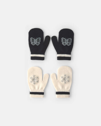 Tout-petit fille - Emballage 2 paires de mini mitaines Kombi - Papillon noir, 