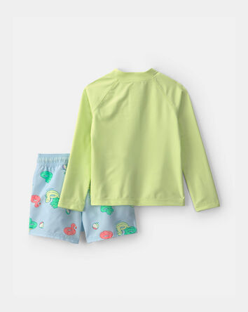 Toddler Boy 2-Piece Dinosaur Rashguard Swimsuit Set - Green, 