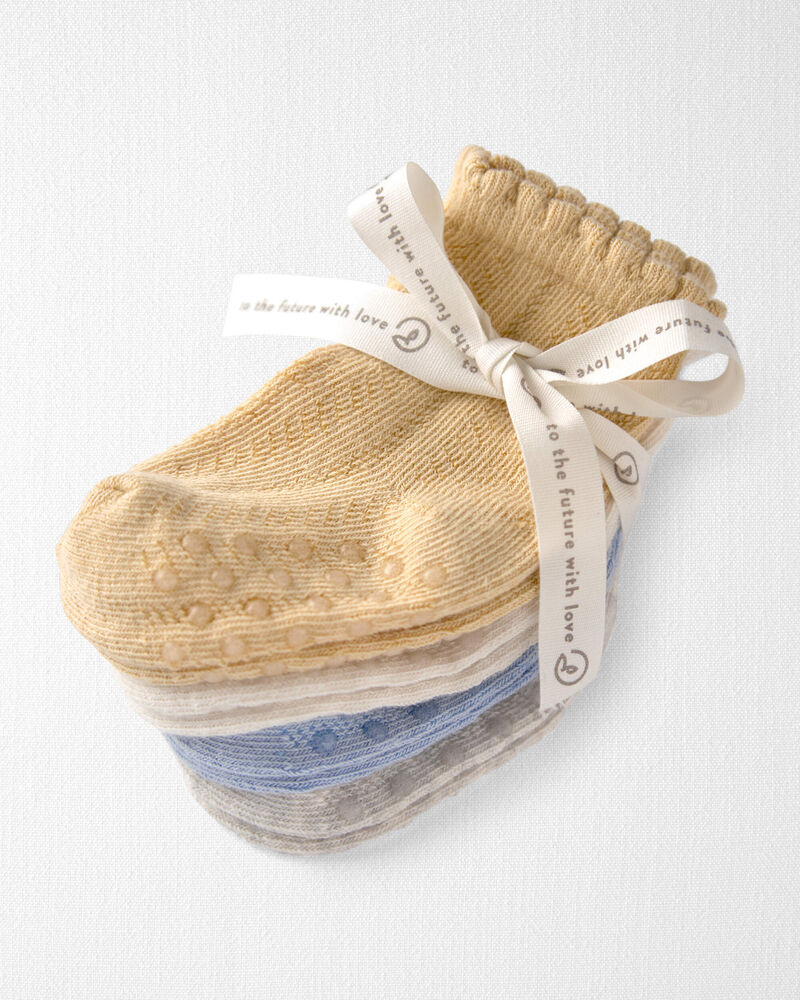 Baby Girl 4-Pack Slip Resistant Socks Made with Organic Cotton, image 2 of 3 slides
