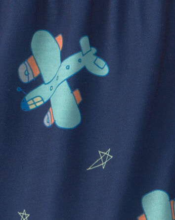 Toddler Boy Airplane Short-Sleeve Loose Fit 2-Piece Pyjama Set - Orange/Blue, 