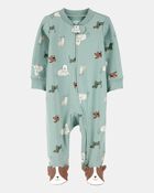 Baby Boy Dog Print 2-Way Zip Cotton Sleeper, image 1 of 4 slides