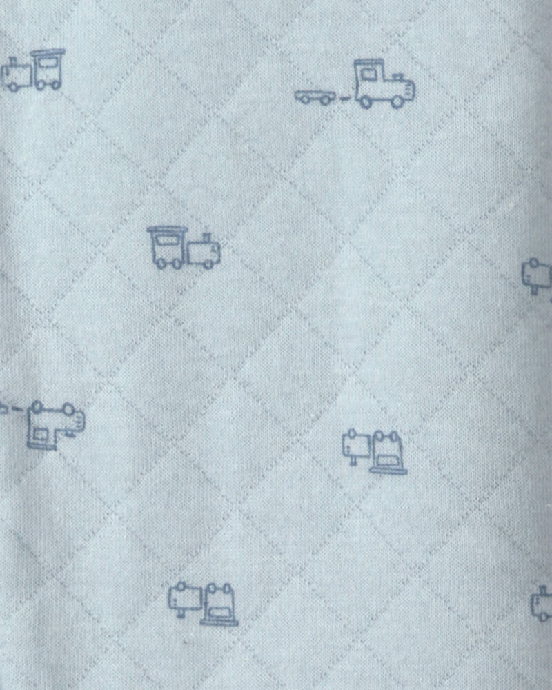 Baby Boy Train Teddy Fleece Long-Sleeve Jumpsuit - Blue, image 3 of 4 slides