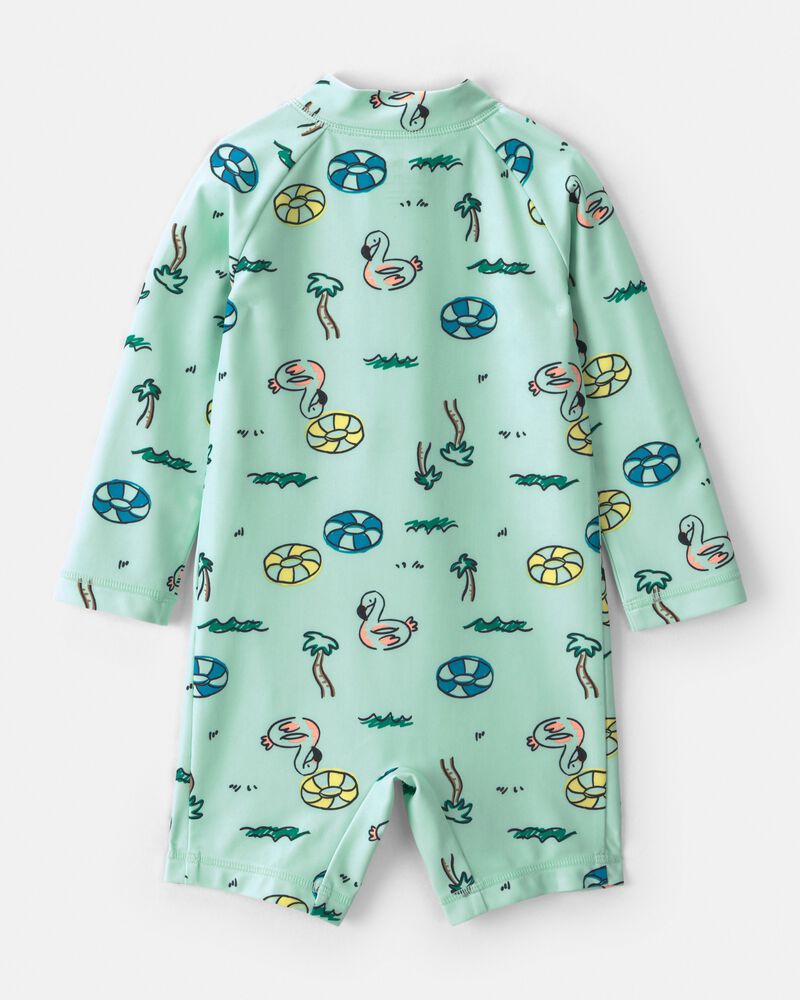 B&eacute;b&eacute; gar&ccedil;on - Maillot de bain dermoprotecteur 1 pi&egrave;ce &agrave; manches longues &agrave; motif vacances - Vert, image 3 sur 4 diapositives