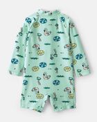 B&eacute;b&eacute; gar&ccedil;on - Maillot de bain dermoprotecteur 1 pi&egrave;ce &agrave; manches longues &agrave; motif vacances - Vert, image 3 sur 4 diapositives