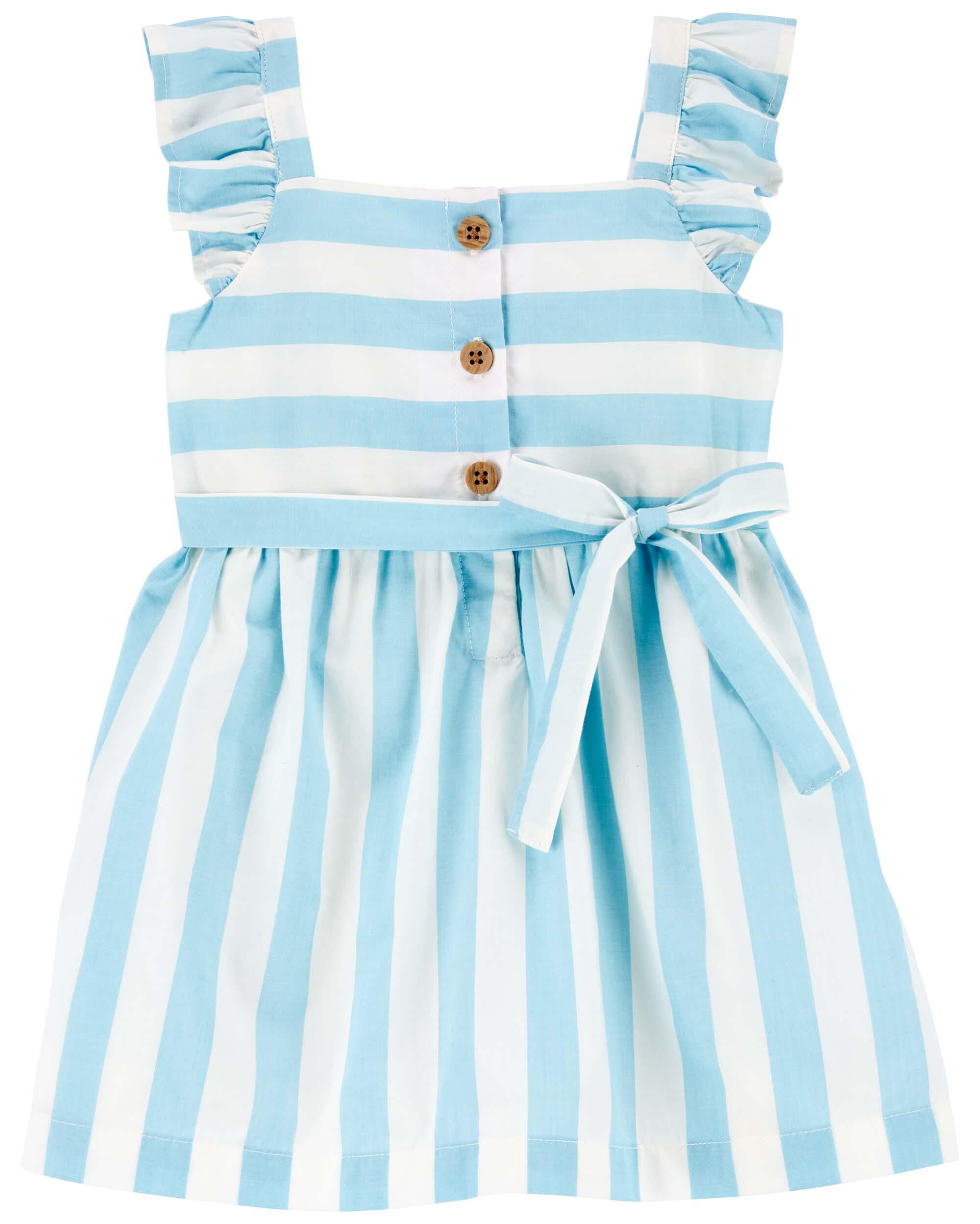 Blue White Baby Striped Flutter Dress Carter s Oshkosh Canada