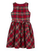 Kid Plaid Sateen Holiday Dress, image 1 of 6 slides