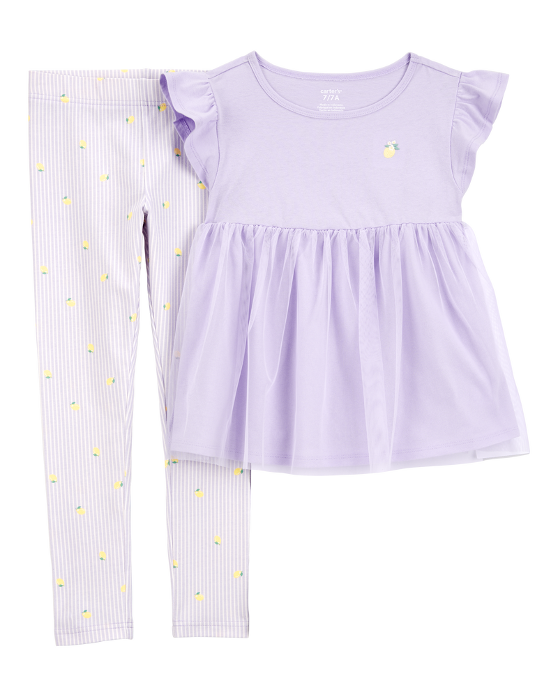 Kid 2-Piece Lemon Tulle Top & Legging Set - Purple, image 1 of 3 slides
