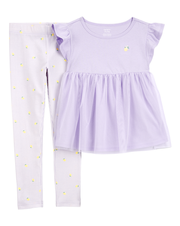 Kid 2-Piece Lemon Tulle Top & Legging Set - Purple, 