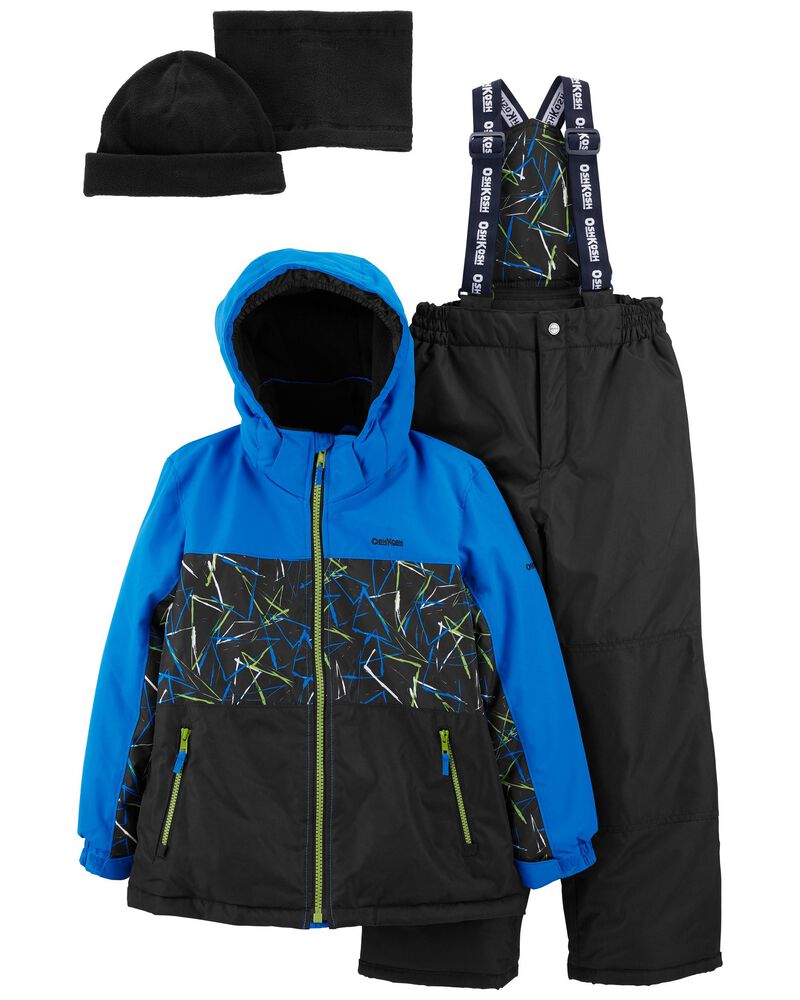 Blue, Black 2-Piece Snowsuit With Bonus Hat & Neck Warmer