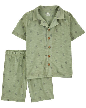Pyjama 2 pièces de coupe ample style manteau à motif de palmiers, 