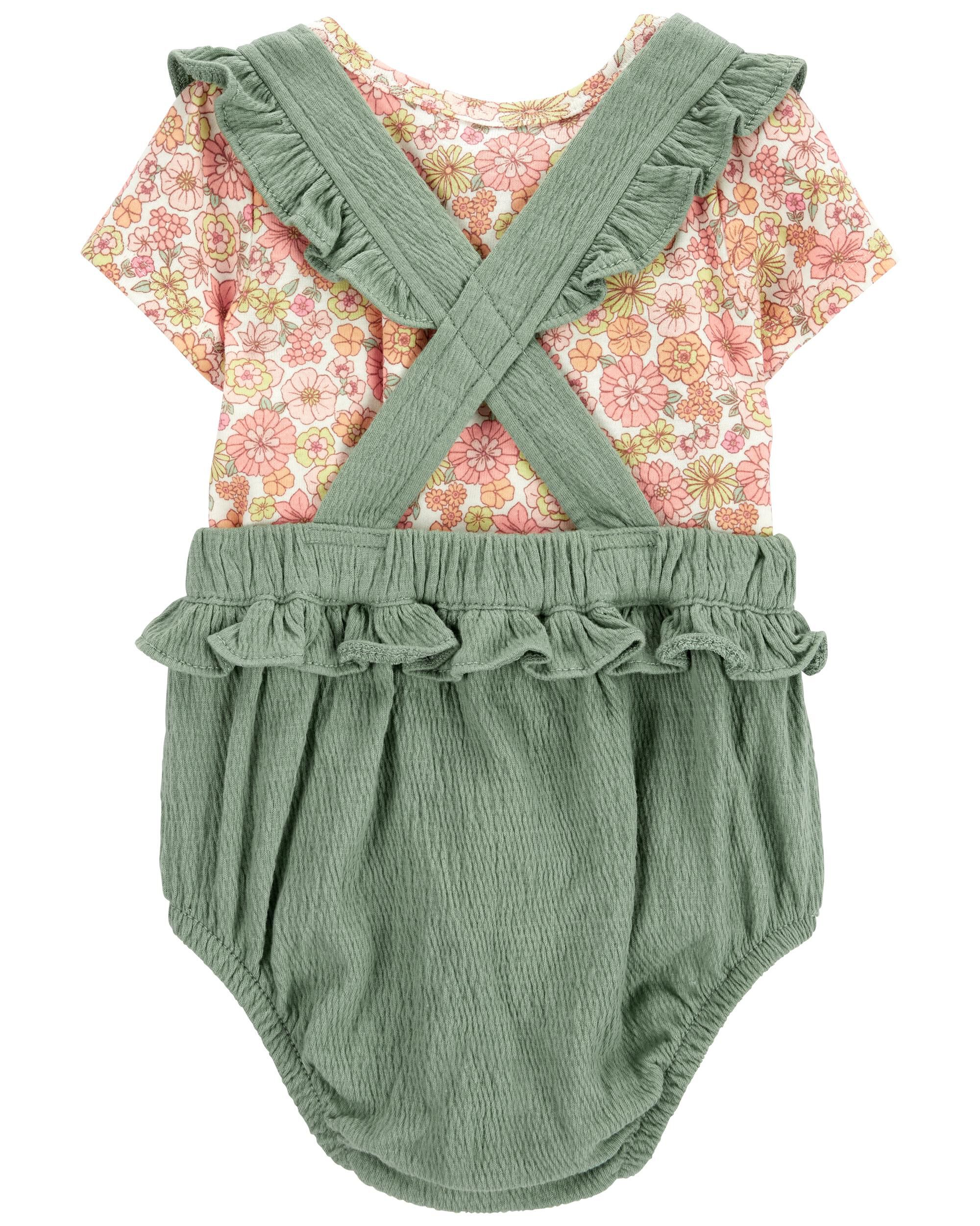 Baby girl carter's floral tee on sale & chambray shortalls set