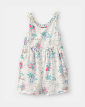 Toddler Girl Tropical Beach Sleeveless Romper - Ivory, 