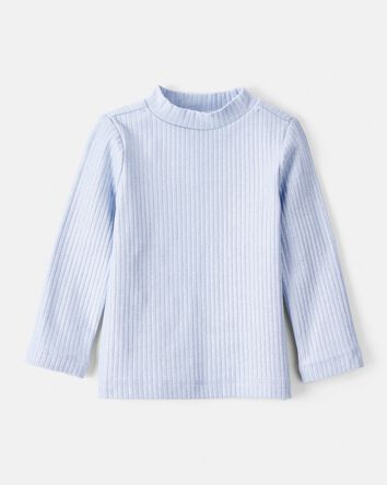 Baby Girl Shimmer Rib Mock Neck Top - Blue, 