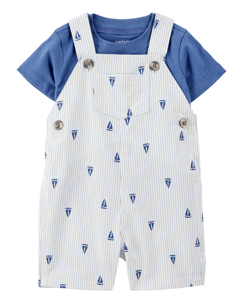 Baby 2-Piece Tee & Sailboat Shortall Set - Blue, image 1 of 5 slides