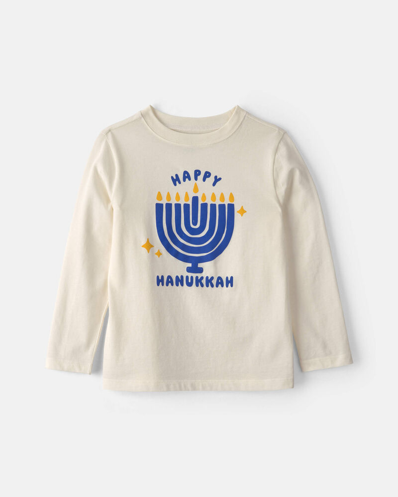 Kids 'Happy Hanukkah' Menorah Long-Sleeve Graphic Tee - Cream, image 1 of 3 slides