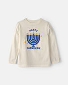 Kids 'Happy Hanukkah' Menorah Long-Sleeve Graphic Tee - Cream, image 1 of 3 slides
